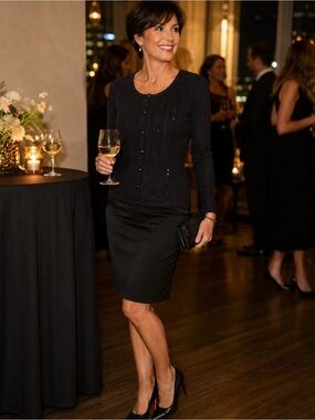 ANN TAYLOR Black Beaded Button-front Cardigan